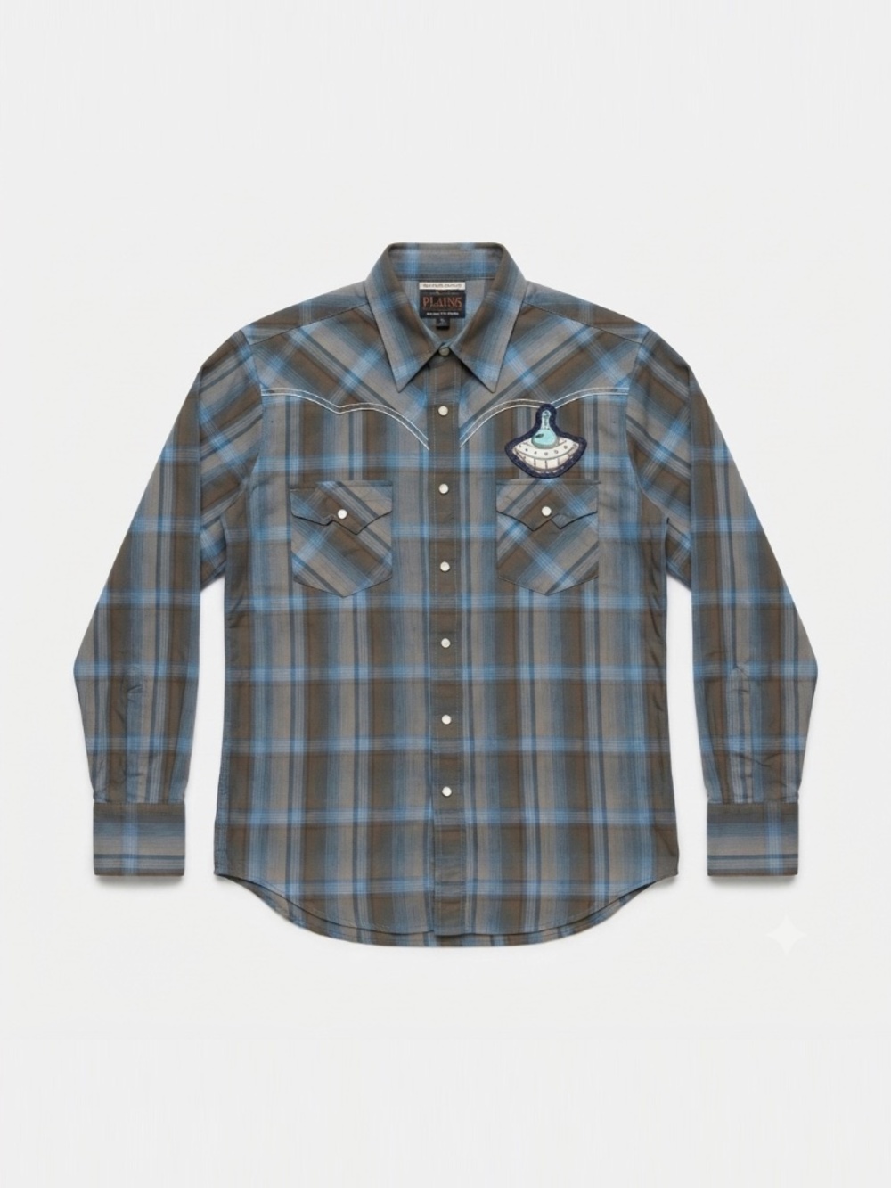 Vintage Plains Western Wear Shirt M — Artist Reworked UFO Badge 🛸 1-of-1